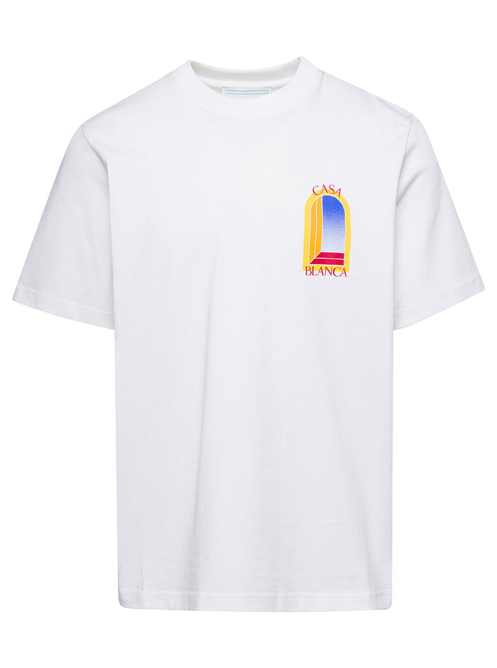 White Crewneck T-Shirt With Arche De Jour Print At The Front Cotton Man Organic Tshirts And Polo Shirts