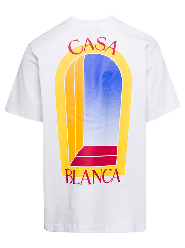 White Crewneck T-Shirt With Arche De Jour Print At The Front Cotton Man Organic Tshirts And Polo Shirts