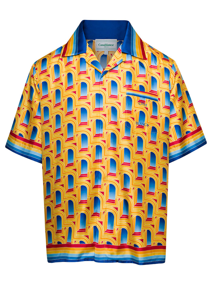 Multicolor Bowling Shirt With All-Over Arche De Jour Print Silk Man And Blouses