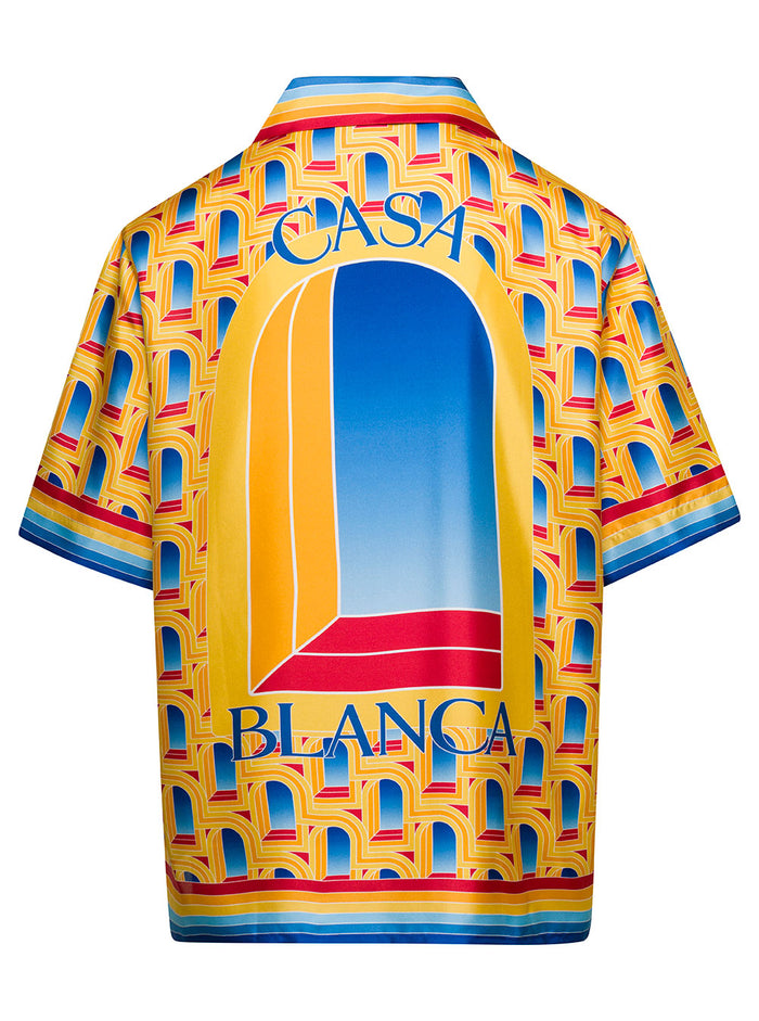 Multicolor Bowling Shirt With All-Over Arche De Jour Print Silk Man And Blouses