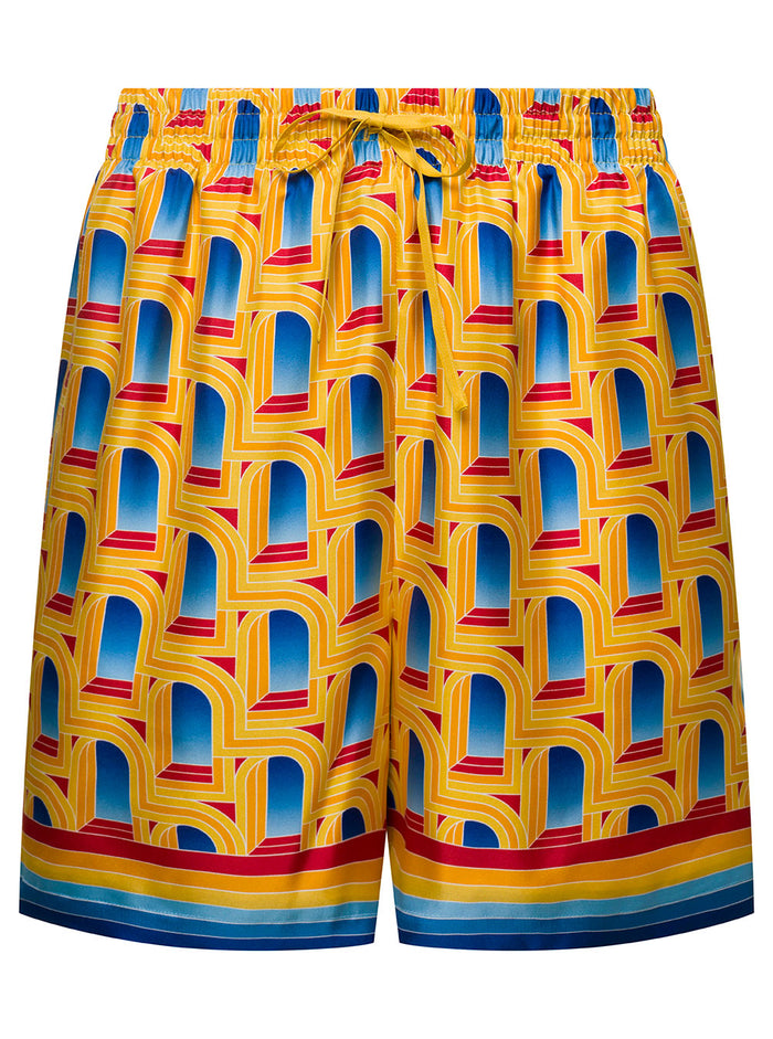 Multicolor Shorts With Arche De Jour Print Silk Man And Bermuda