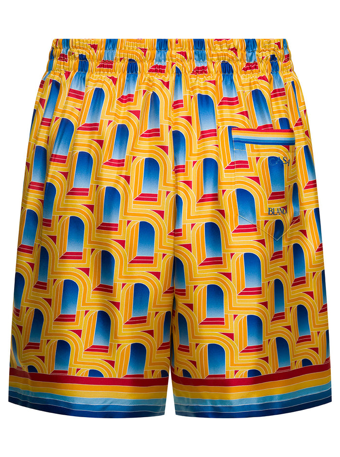 Multicolor Shorts With Arche De Jour Print Silk Man And Bermuda