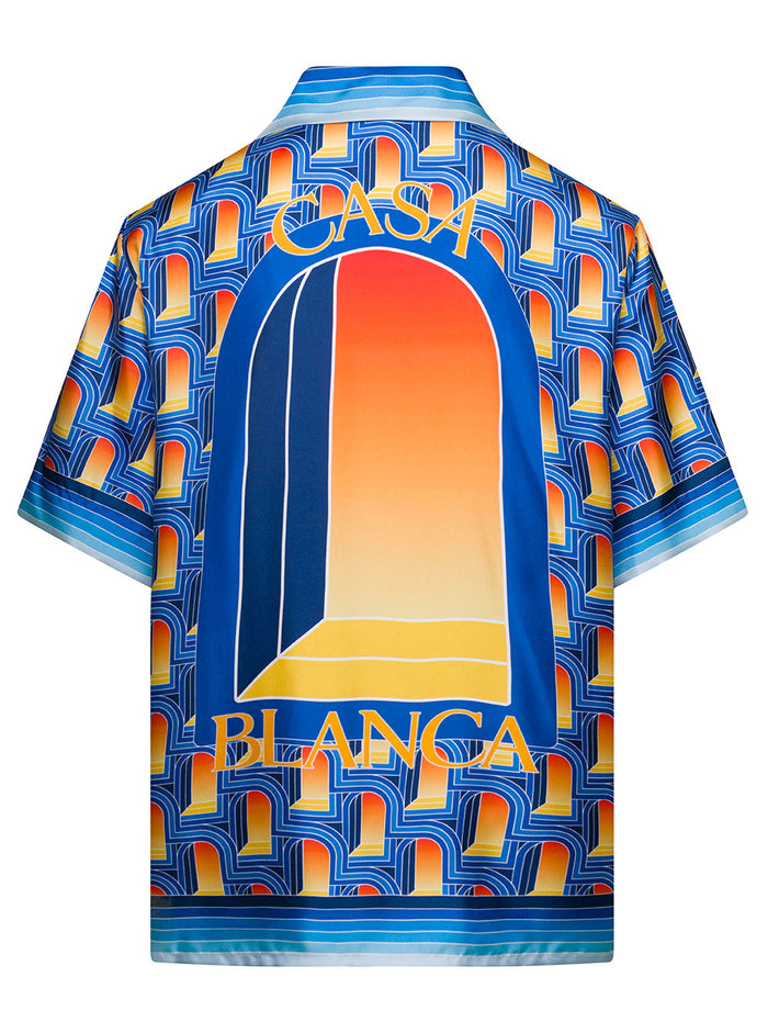 Multicolor Bowling Shirt With All-Over Arche De Nuit Print Silk Man And Blouses
