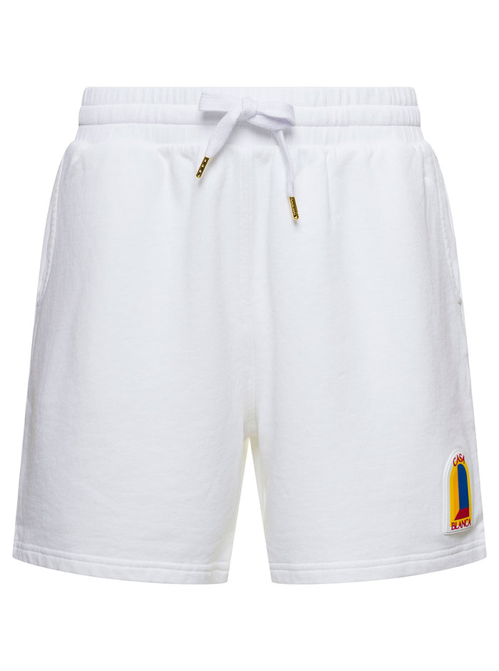 White Shorts With Drawstring And Arche De Jour Patch Cotton Man Organic Bermuda