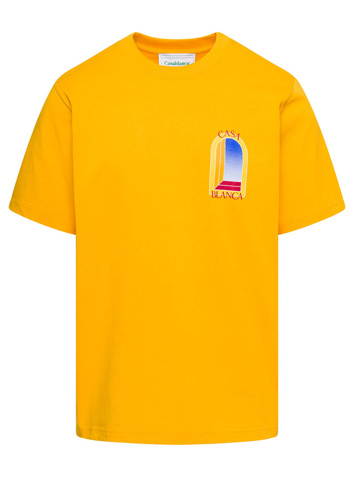 Yellow Crewneck T-Shirt With Arche De Jour Print At The Front Cotton Man Organic Tshirts And Polo Shirts