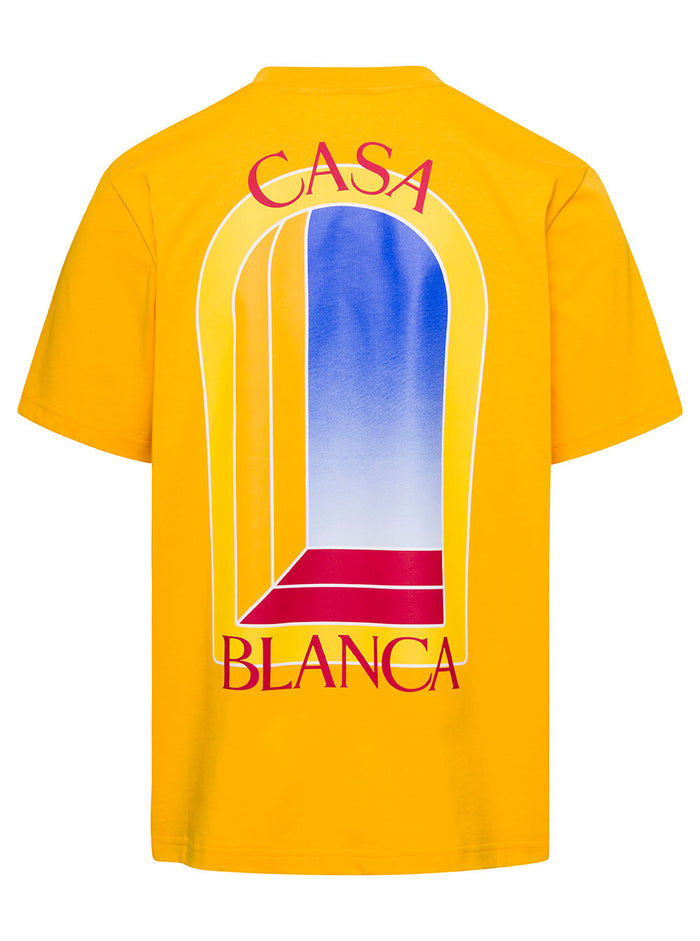 Yellow Crewneck T-Shirt With Arche De Jour Print At The Front Cotton Man Organic Tshirts And Polo Shirts