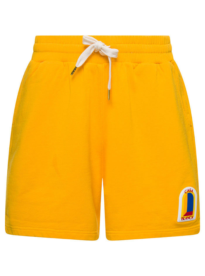 Yellow Shorts With Drawstring And Arche De Jour Patch Cotton Man Organic Bermuda