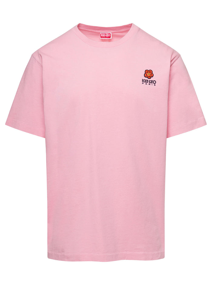 Pink T-Shirt With Boke Flower Logo On The Chest Cotton Man Tshirts And Polo Shirts