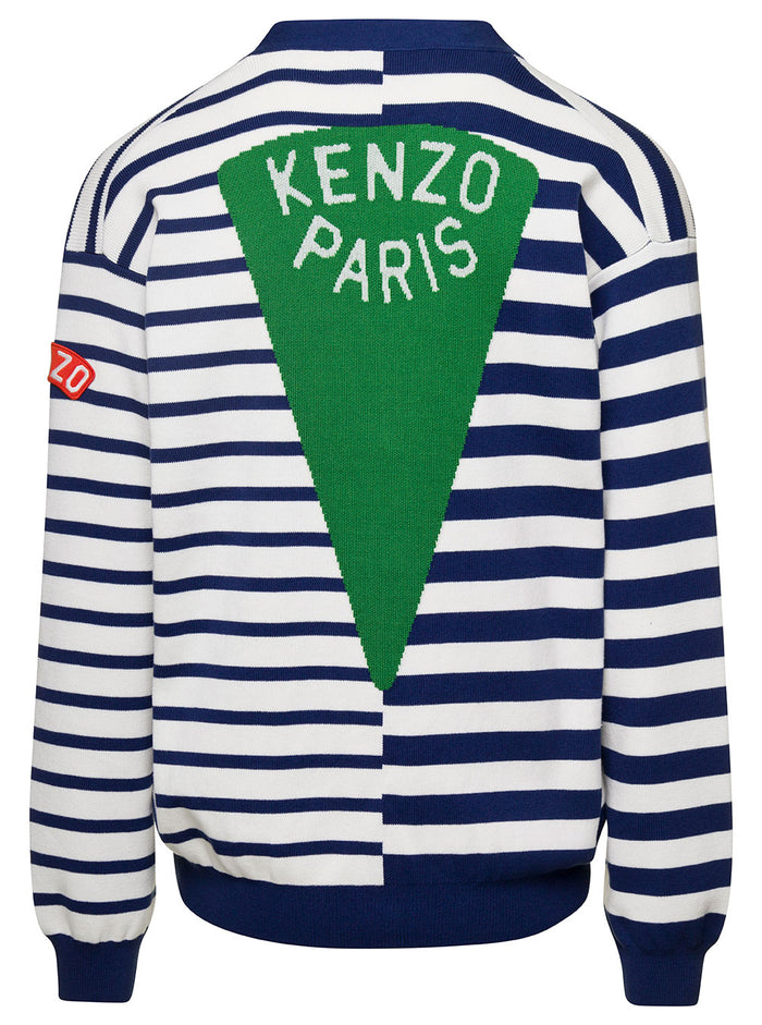 Black And Blue Nautical Striped Cardigan Cotton Man Blu Wool Jersey