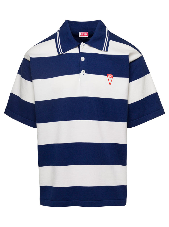 White And Blue Oversize Striped Polo T-Shirt Cotton Man Blu Tshirts Shirts