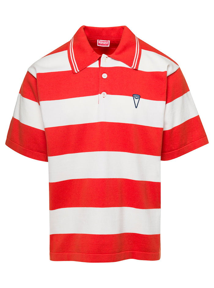 White And Red Polo T-Shirt With Embroidered Logo Cotton Man Tshirts Shirts