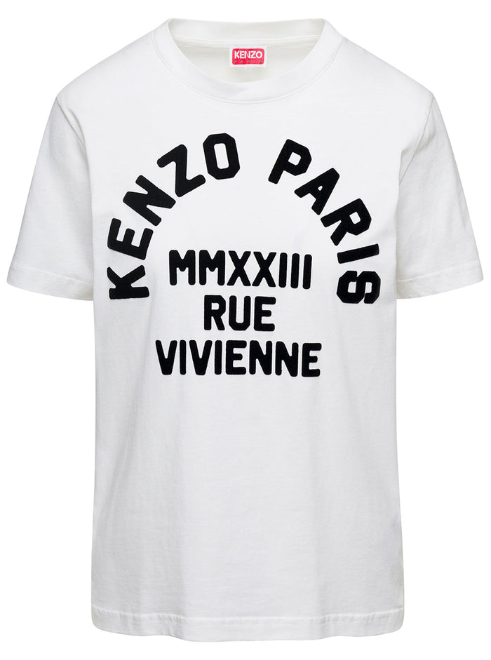 White Crew Neck T-Shirt With Logo Print Cotton Woman Tshirts And Polo Shirts