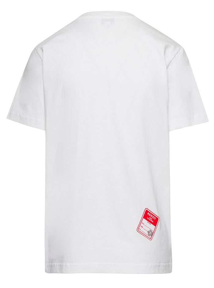 White Crew Neck T-Shirt With Logo Print Cotton Woman Tshirts And Polo Shirts