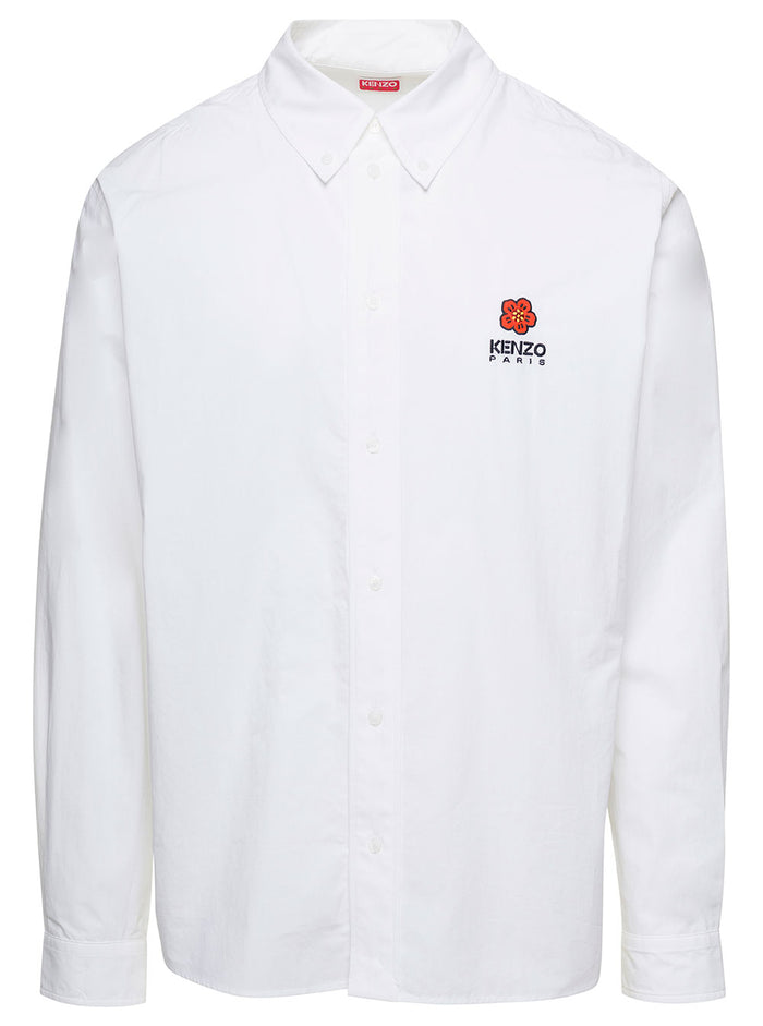 White Shirt With Embroidered Boke Flower Logo Cotton Man And Blouses