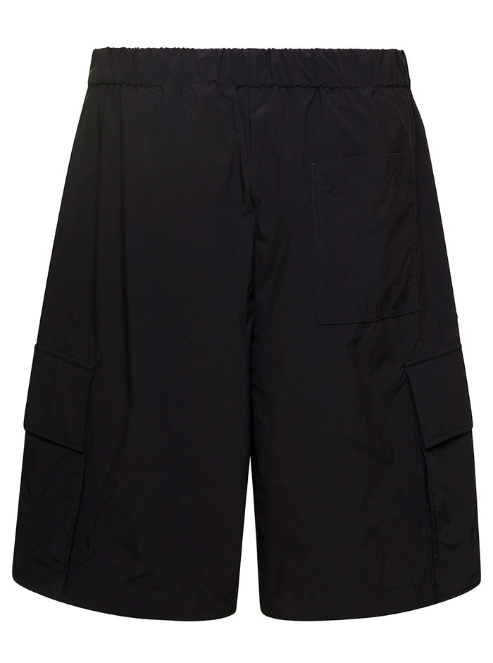 Off White Mans Indust Cargo Bermuda Shorts With Belt Black Polyester Polyamide And