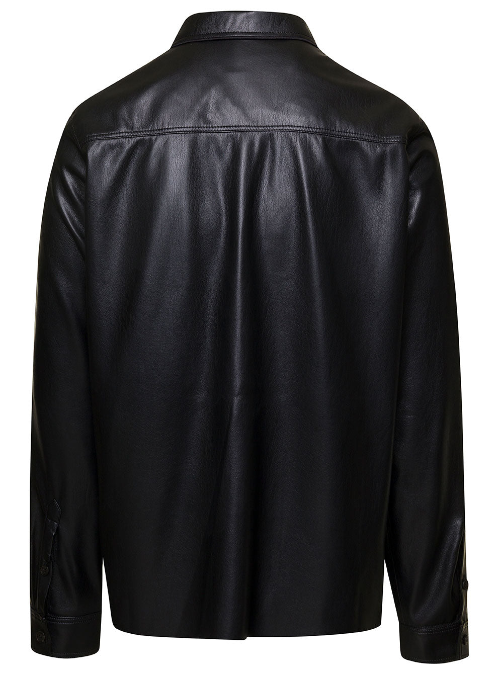 Duco Black Jacket With Cuban Collar Faux Leather Woman Shirts And Blouses