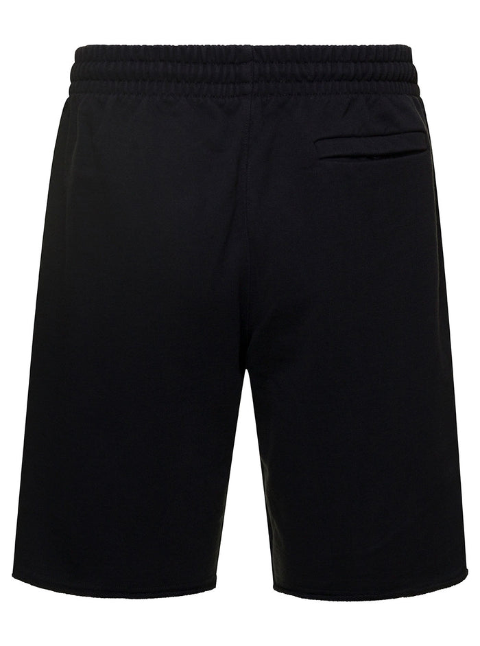 Black Bermuda Shorts With Diag Helvetica Print Cotton Man Trousers