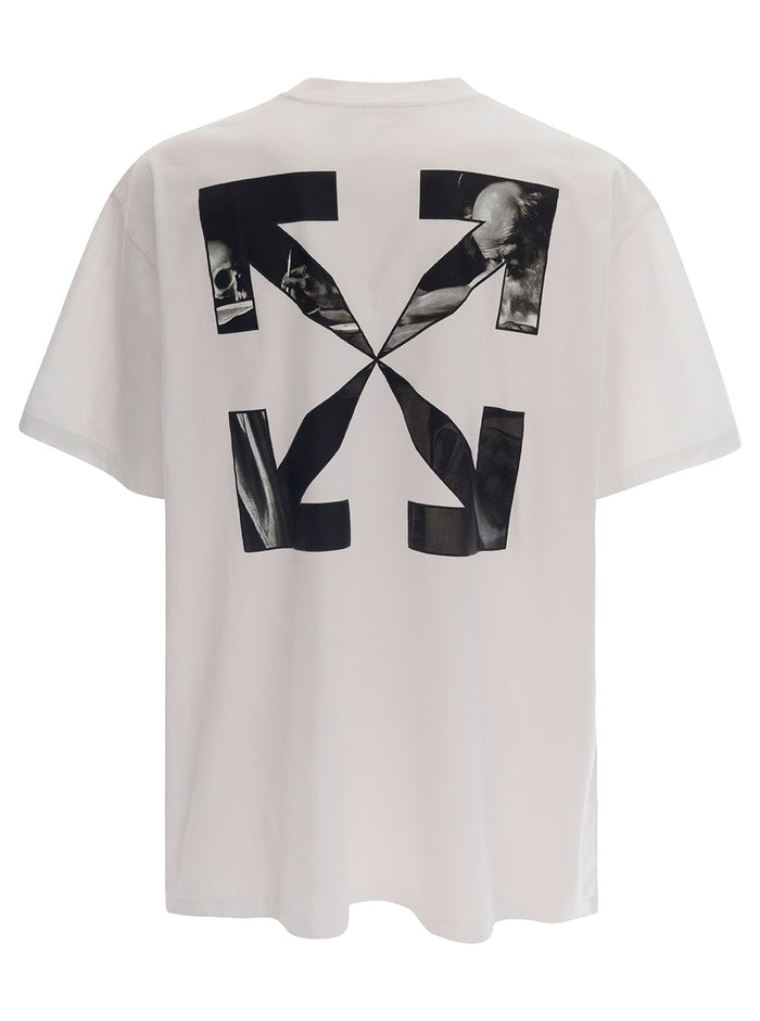 White Crewneck T-Shirt With Logo Print And Caravaggio Arrow Cotton Man Tshirts Polo Shirts
