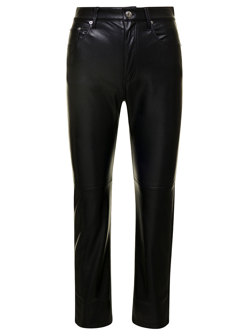 Vinni Black Five Pockets Pants Faux Leather Woman Trousers