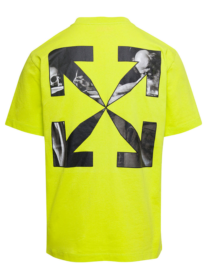 Yellow Crewneck T-Shirt With Logo Print And Caravaggio Arrow Cotton Man Tshirts Polo Shirts