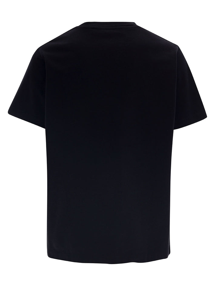 Black Crewneck T-Shirt With Contrasting Logo Embroidery Cotton Man Tshirts And Polo Shirts