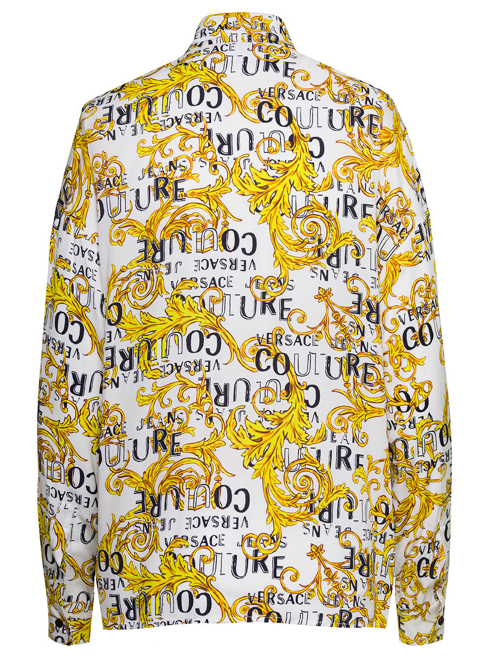 White And Yellow Shirt With Baroque Print Couture Logo All-Over Cotton Woman Blouses