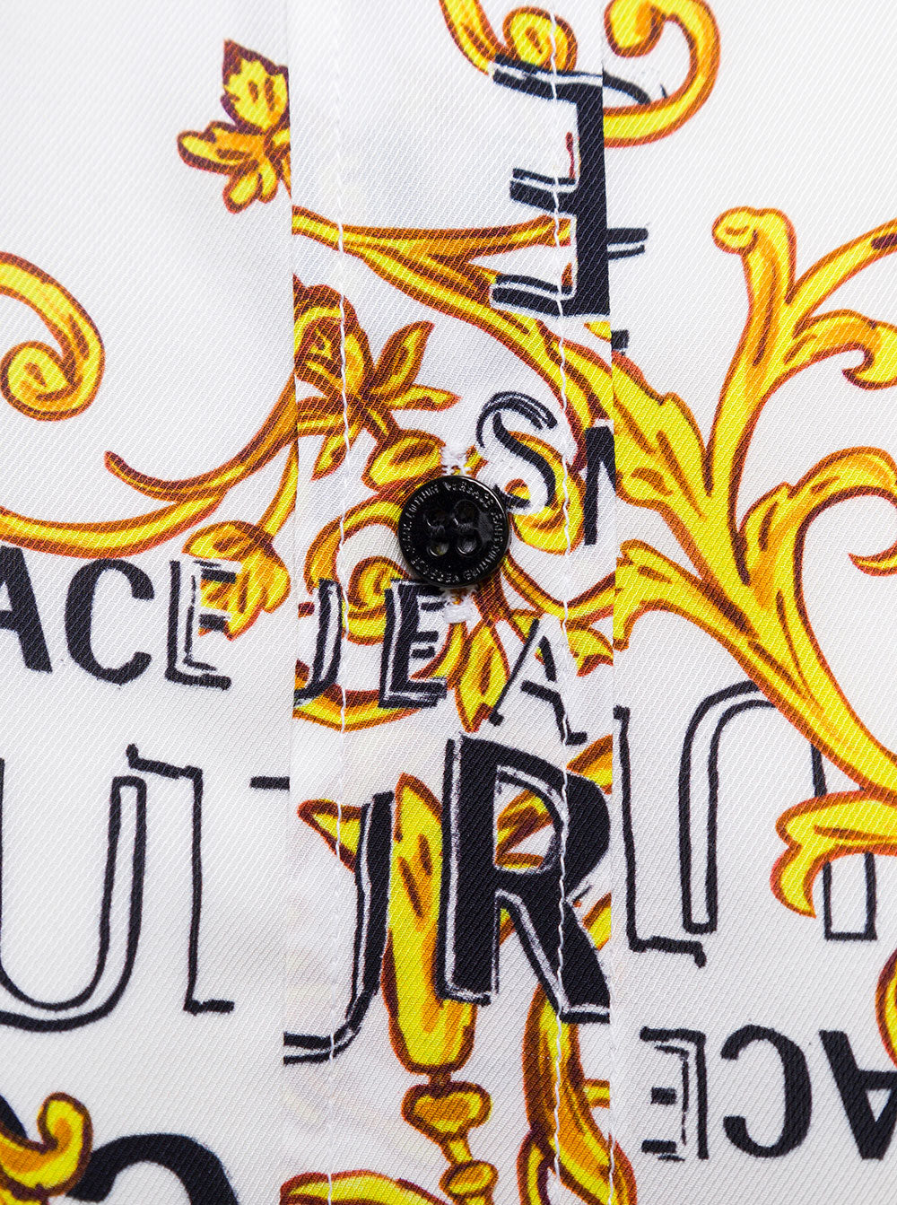 White And Yellow Shirt With Baroque Print Couture Logo All-Over Cotton Woman Blouses