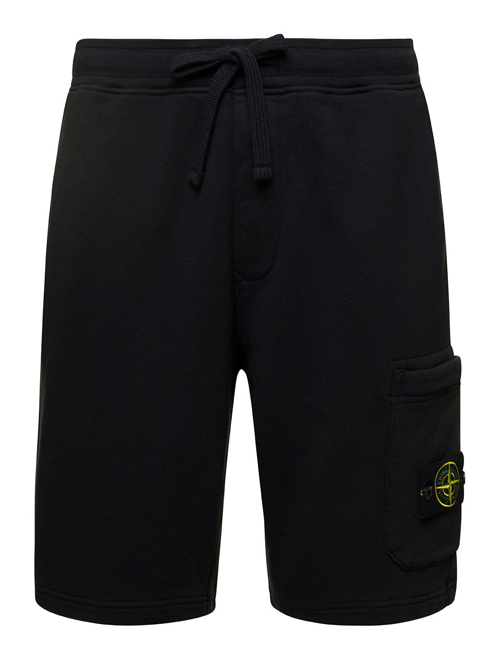 Black Shortst With Compass Logo Patch Cotton Man Shorts And Bermuda