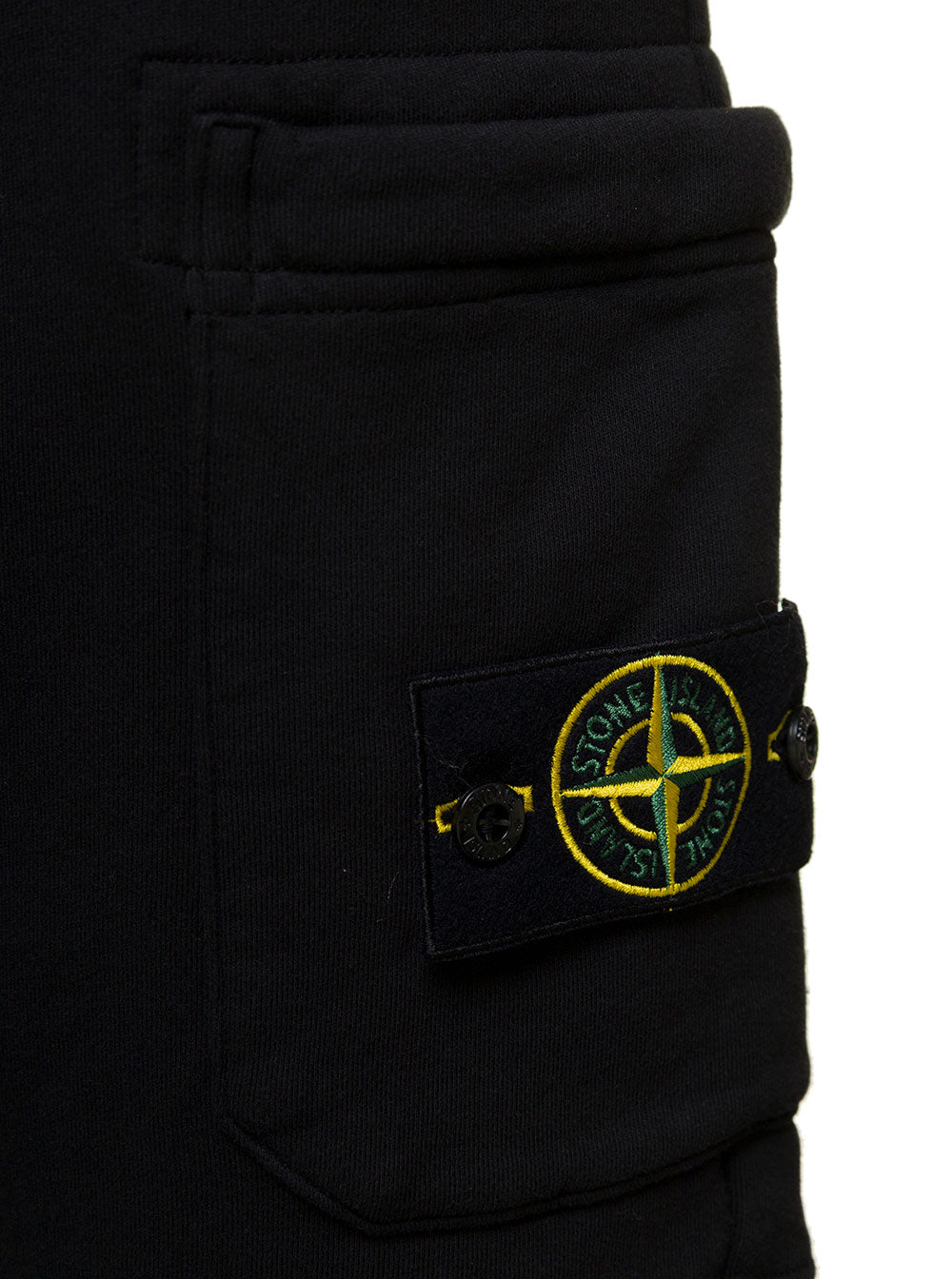 Black Shortst With Compass Logo Patch Cotton Man Shorts And Bermuda
