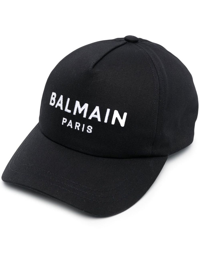 Black Cap With Embroidered Logo On The Front Cotton Hats And Gloves