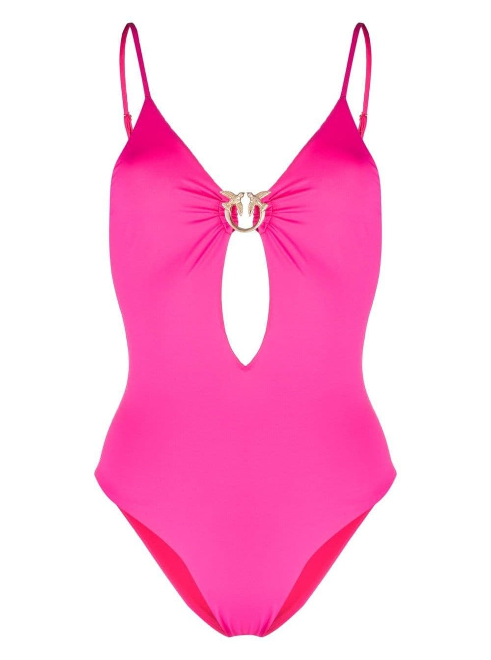 Fuchsia One-Piece Swimsuit With Logo Detail And Open Back Stretch Polyamide Woman Fuxia Polyammide Elastan Beachwear