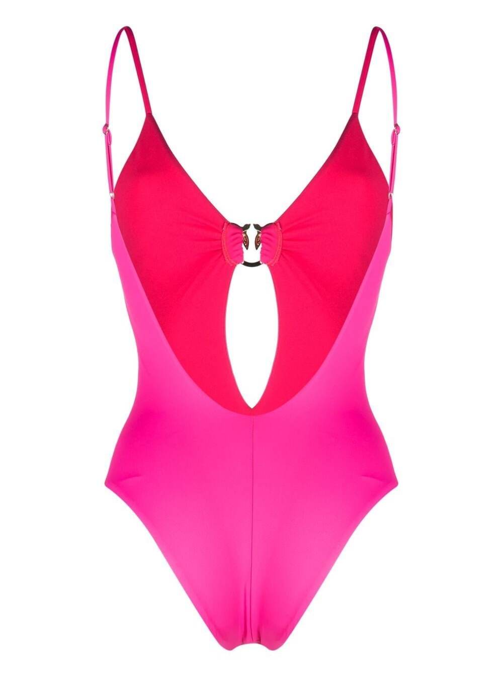 Fuchsia One-Piece Swimsuit With Logo Detail And Open Back Stretch Polyamide Woman Fuxia Polyammide Elastan Beachwear