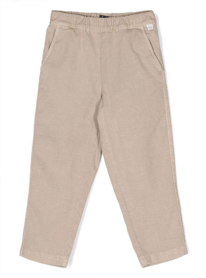 Beige Trousers With Logo Patch Cotton Blend Boy Linen Elastane