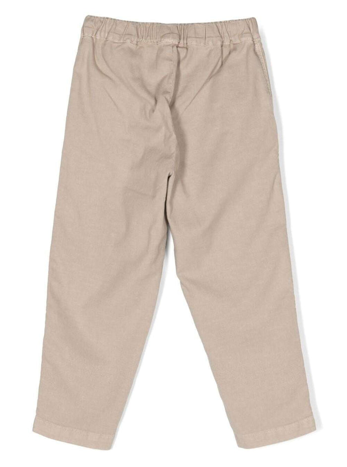 Beige Trousers With Logo Patch Cotton Blend Boy Linen Elastane