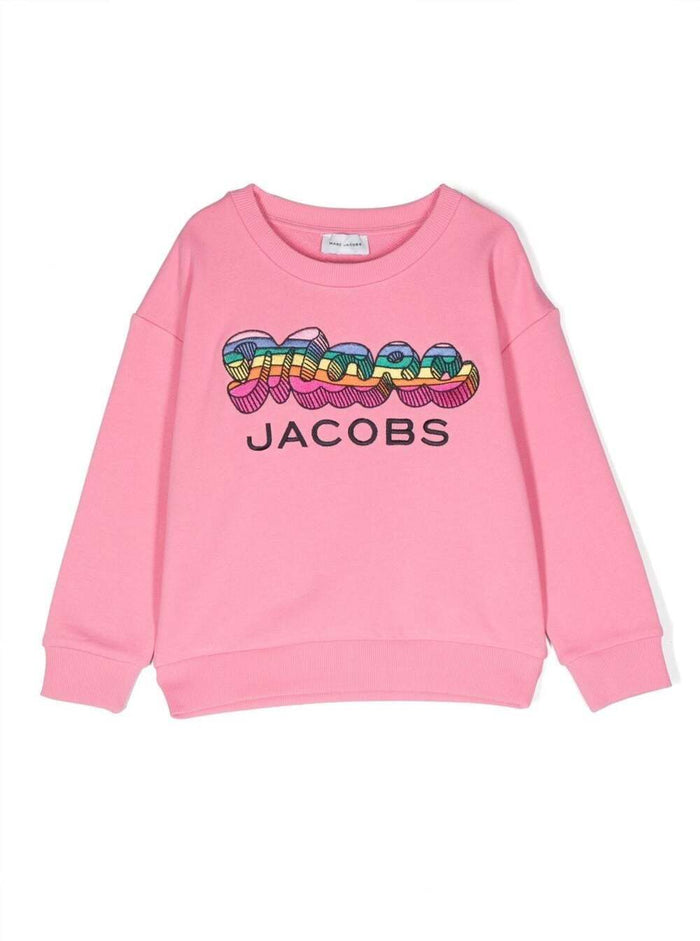 Pink Crewneck Sweatshirt With Embroidered Logo Cotton Girl Sweatshirts