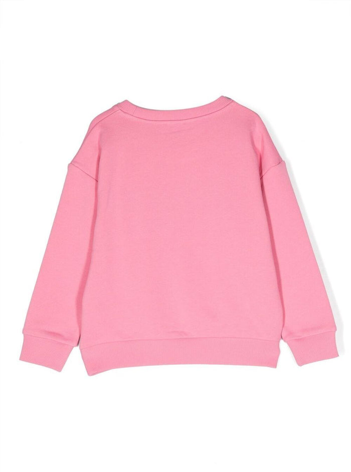 Pink Crewneck Sweatshirt With Embroidered Logo Cotton Girl Sweatshirts