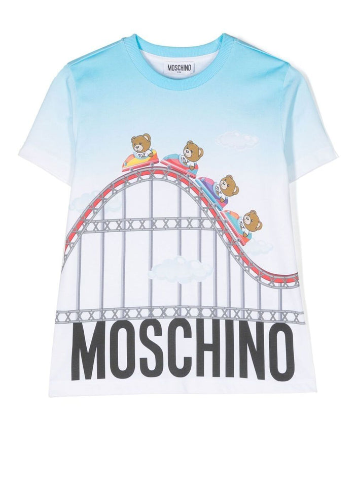 Multicolor Crewneck T-Shirt With Graphic Print At The Front Cotton Boy White Tshirts And Polo Shirts