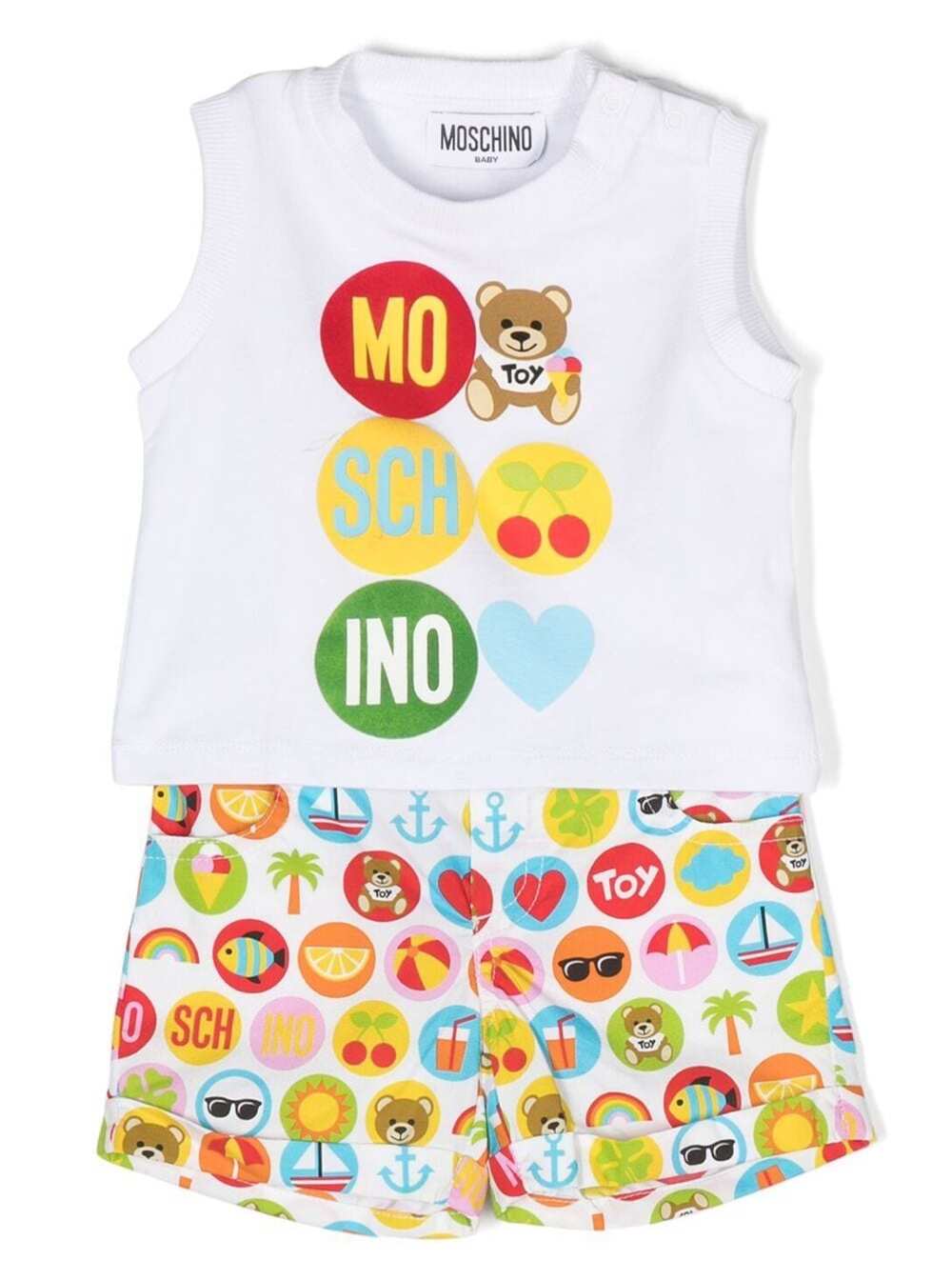 Multicolor Tank Top And Shorts Set With Graphic Print Stretch Cotton Baby Elastane Suits