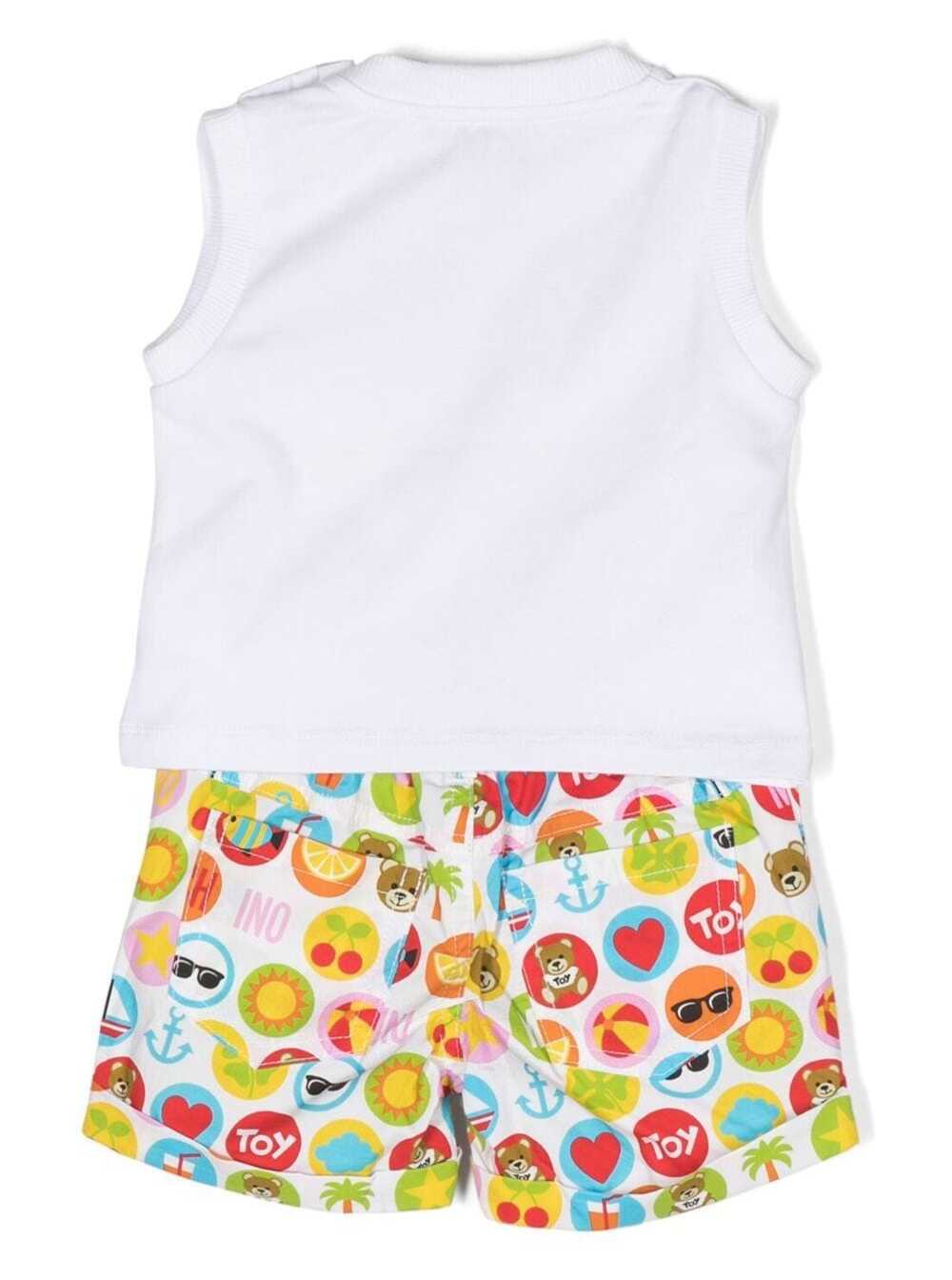 Multicolor Tank Top And Shorts Set With Graphic Print Stretch Cotton Baby Elastane Suits