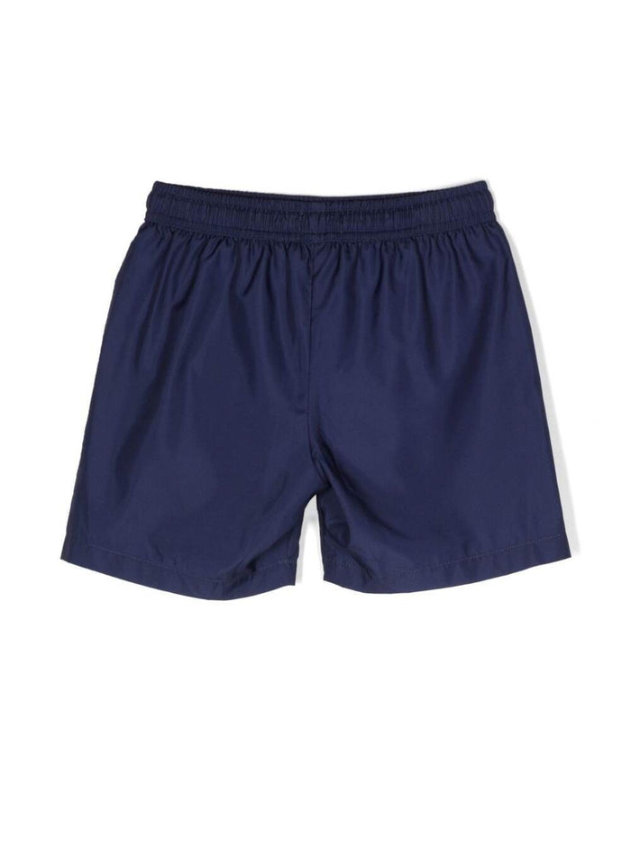 Blue Swim Trunks With Moschino Print And Drawstring Nylon Boy Blu Polyester Beachwear