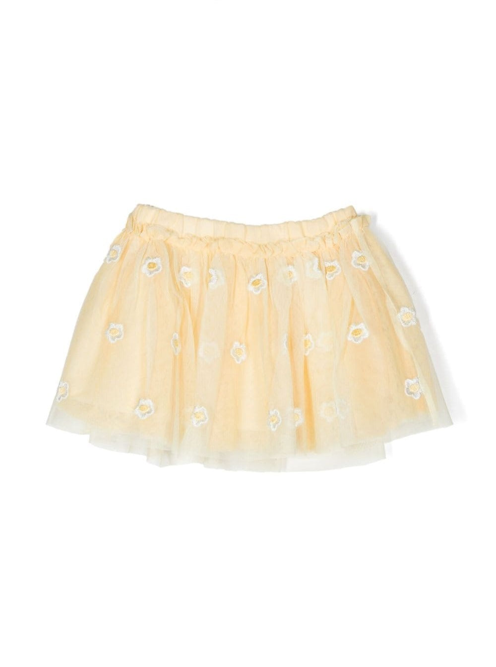 Yellow Short Skirt With Embroidered Daisies Polyester Girl