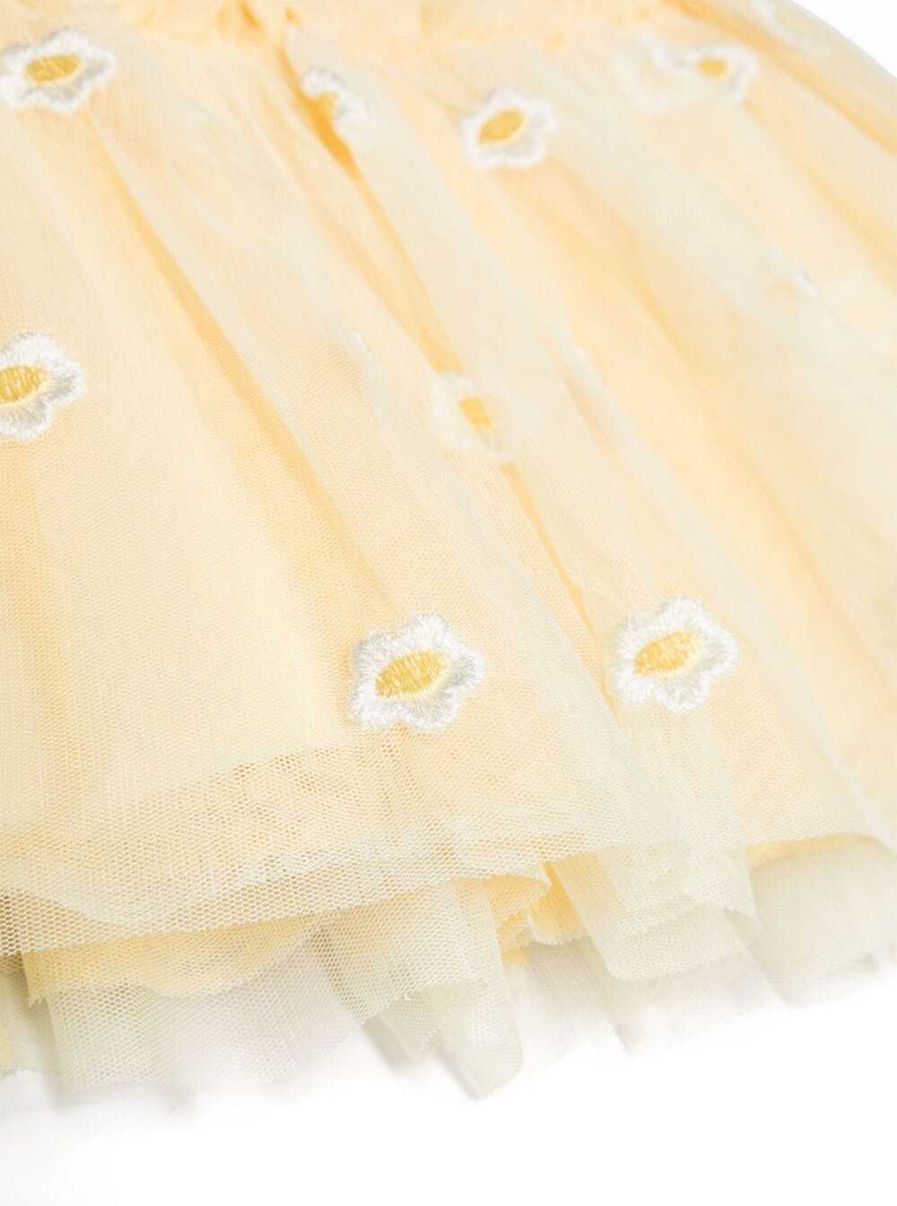 Yellow Short Skirt With Embroidered Daisies Polyester Girl