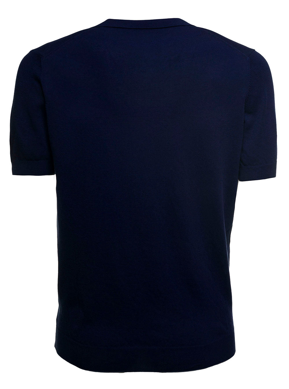 Dark Blue Polo Shirt With Classic Collar And Ribbed Trim Cotton Man Blu Tshirts