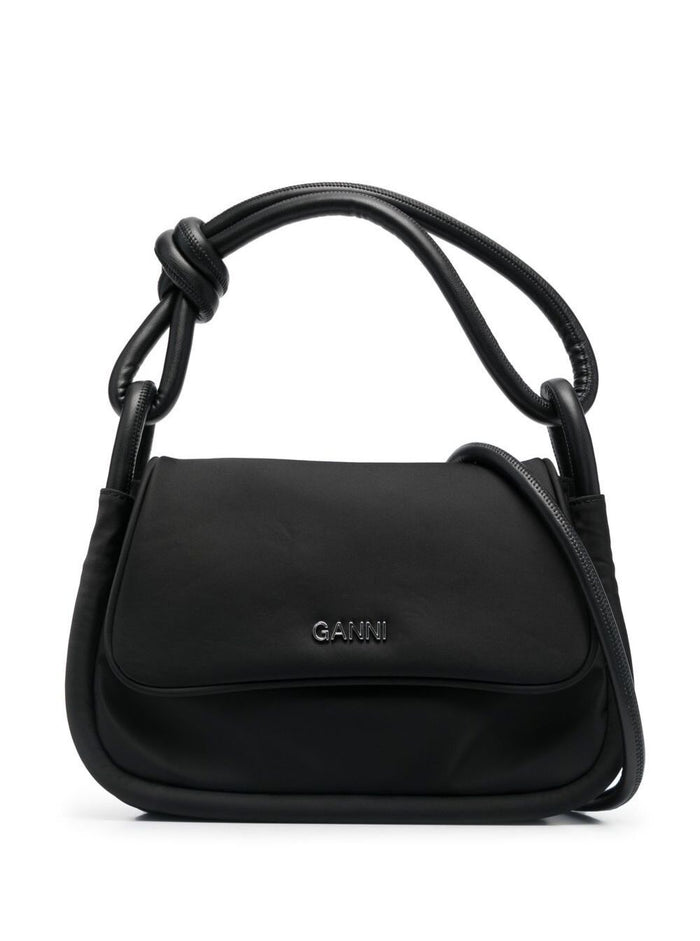 Black Knot Flap Over Tote Bag Polyester Woman Recycled Polyamide Cow Crossbody