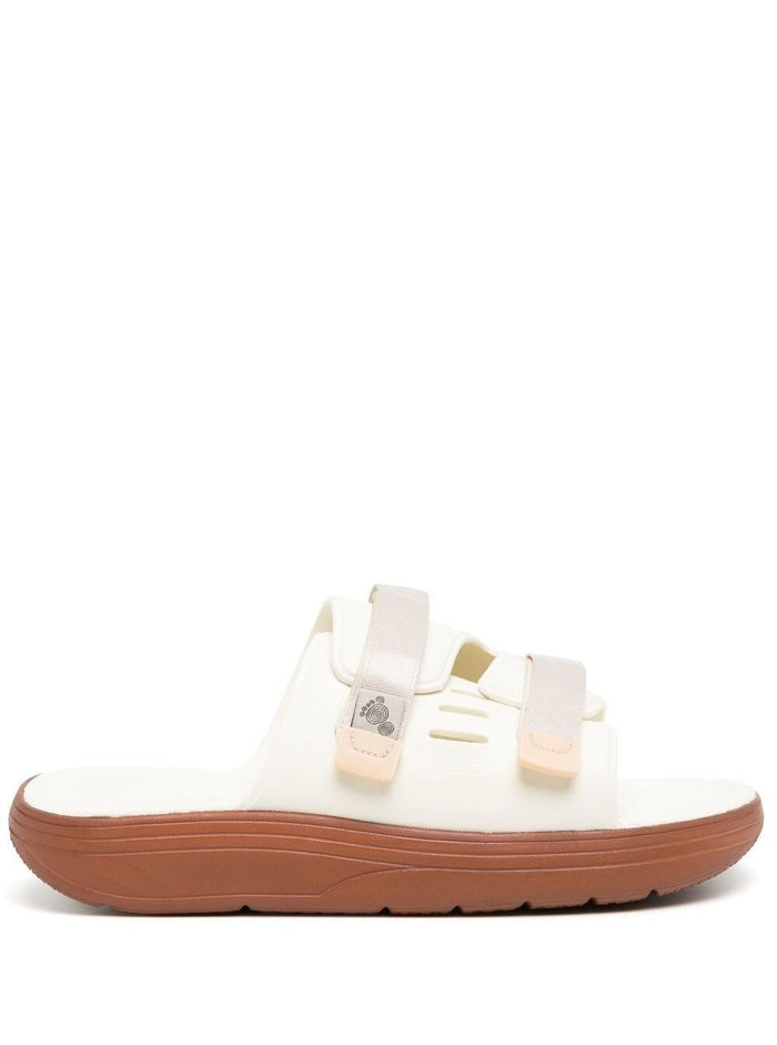 Urich White Sandals With Velcro Fastening And Embossed Logo Rubber Man Flat Shoes
