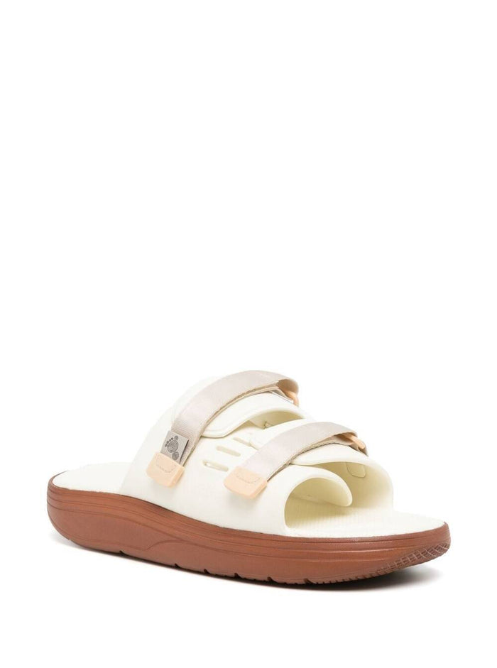 Urich White Sandals With Velcro Fastening And Embossed Logo Rubber Man Flat Shoes