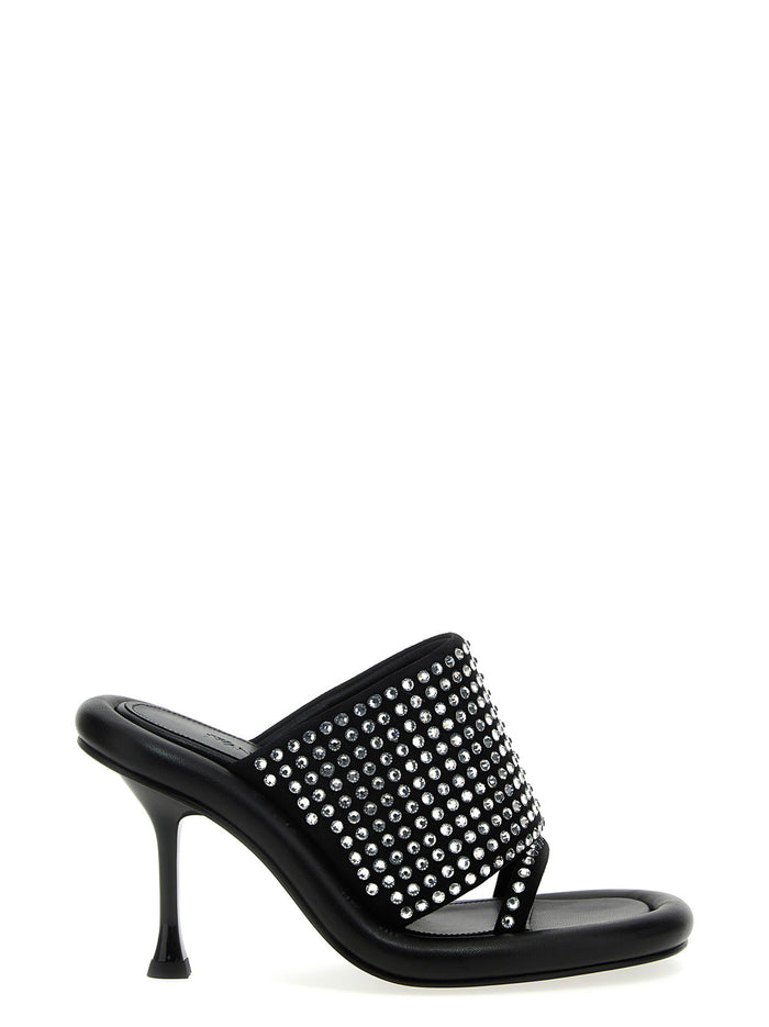 Bumber crystal mules Black Calfskin Leather Lamb Sandal