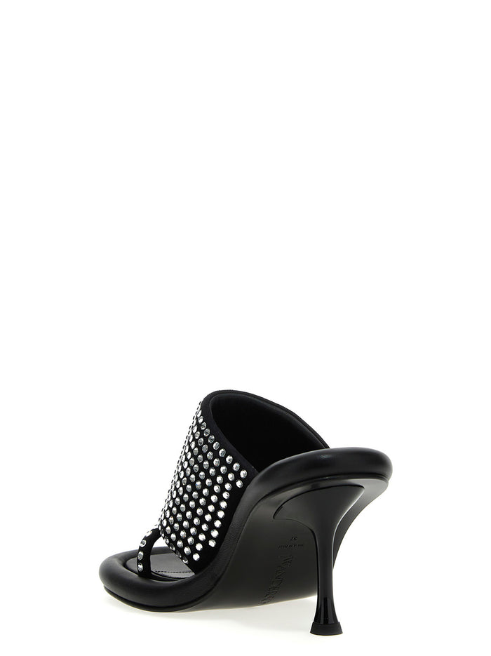 Bumber crystal mules Black Calfskin Leather Lamb Sandal