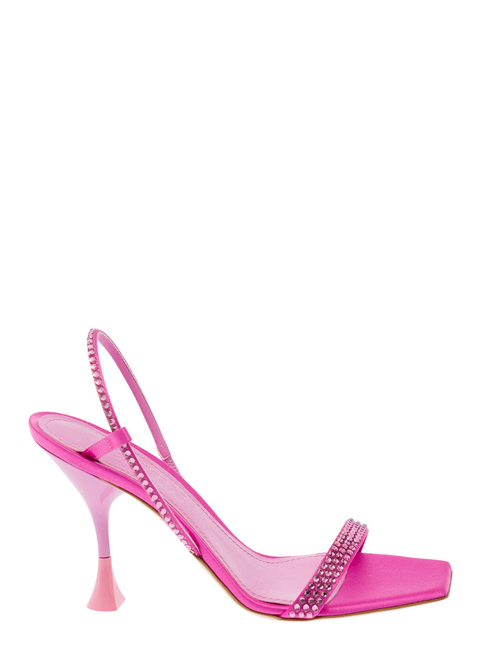 Eloise Pink Andals With Rhinestone Embellishment And Spool Hight Heel Viscose Blend Woman Silk Heels