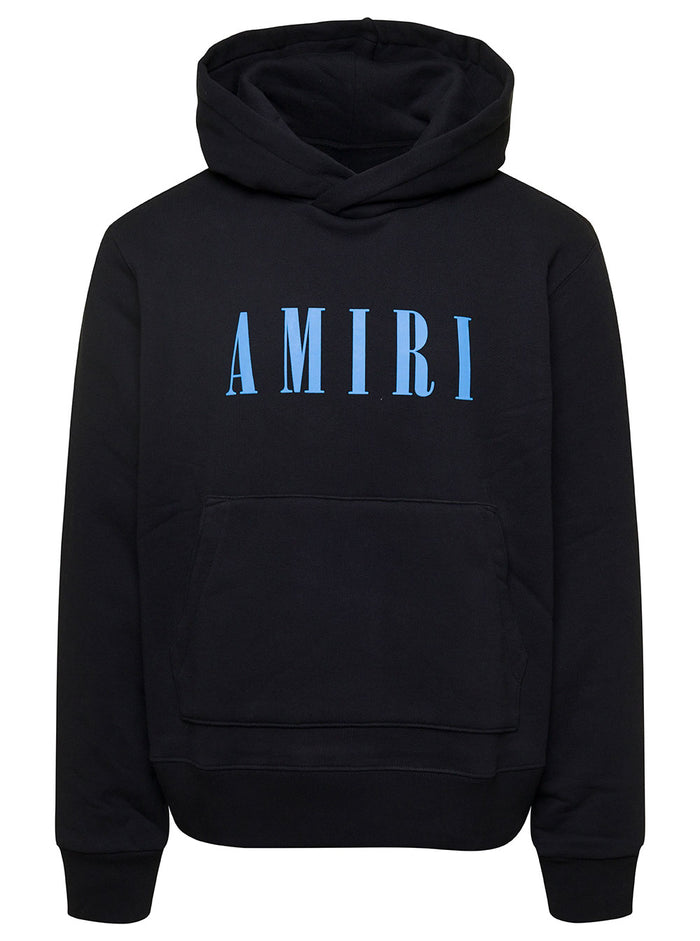 Black Hoodie With Logo Print On The Chest Cotton Man Sweatshirts